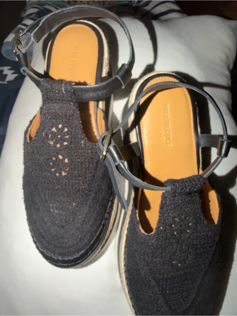 Free People Black Crochet Espadrille Sandals with Ankle Straps